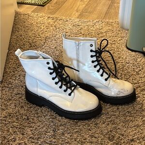 Stylish White Lace-Up Boots